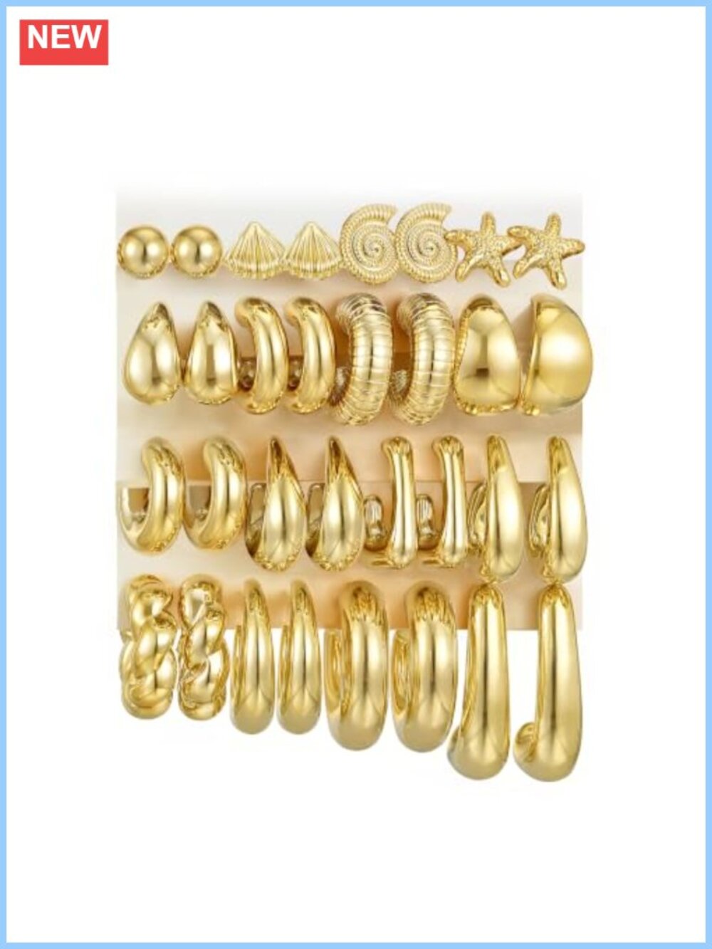 16 Pairs Gold Plated Hoop Earrings Set for Women Chunky Statement Hypoallergenic